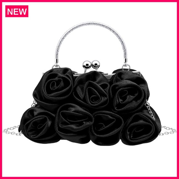 Small Floral Satin Evening Clutch with Detachable Strap for Wedding Party Prom